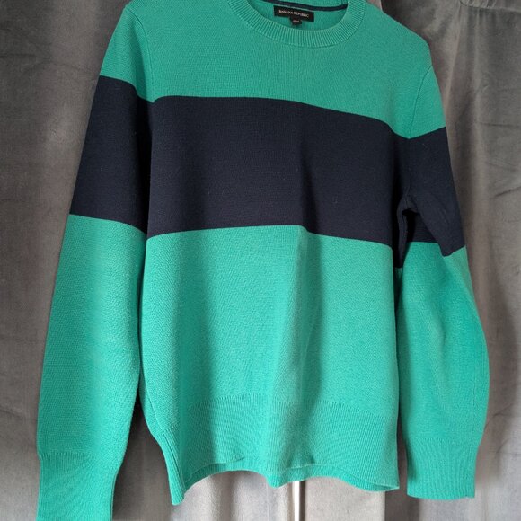Men's Banana Republic Green & Navy Crewneck Sweater - Picture 5 of 6